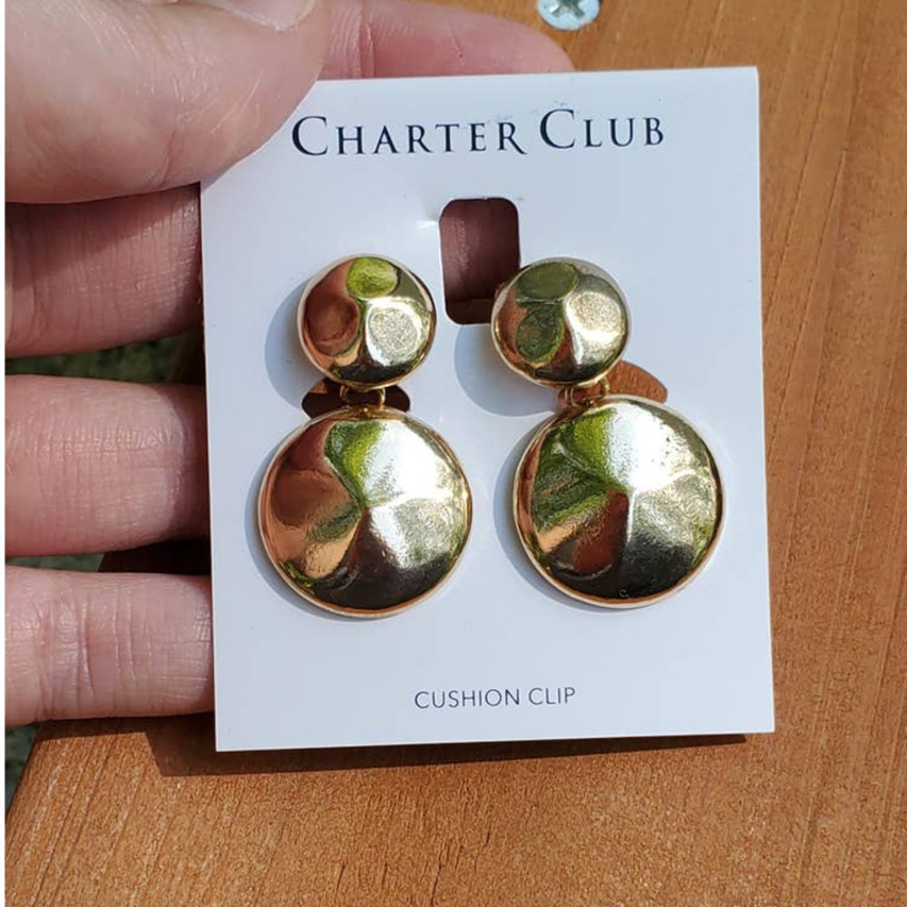 NEW! CHARTER CLUB Polished Gold-Tone Ball Drop Clip-On Earrings